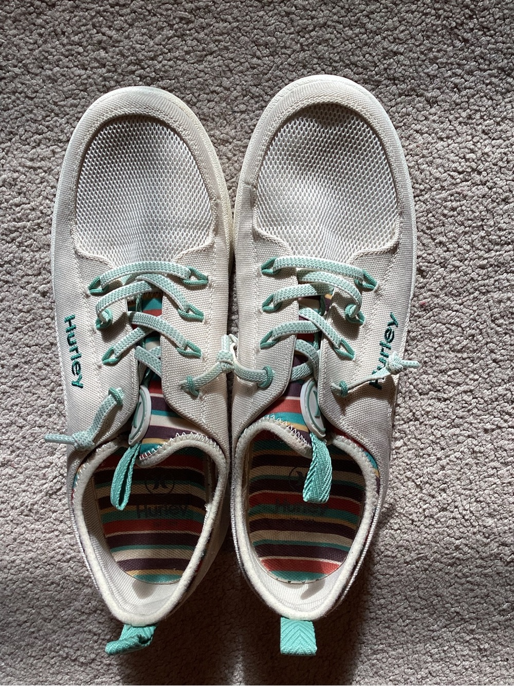 Hurley Cream Canvas Sneakers with Mint Accents